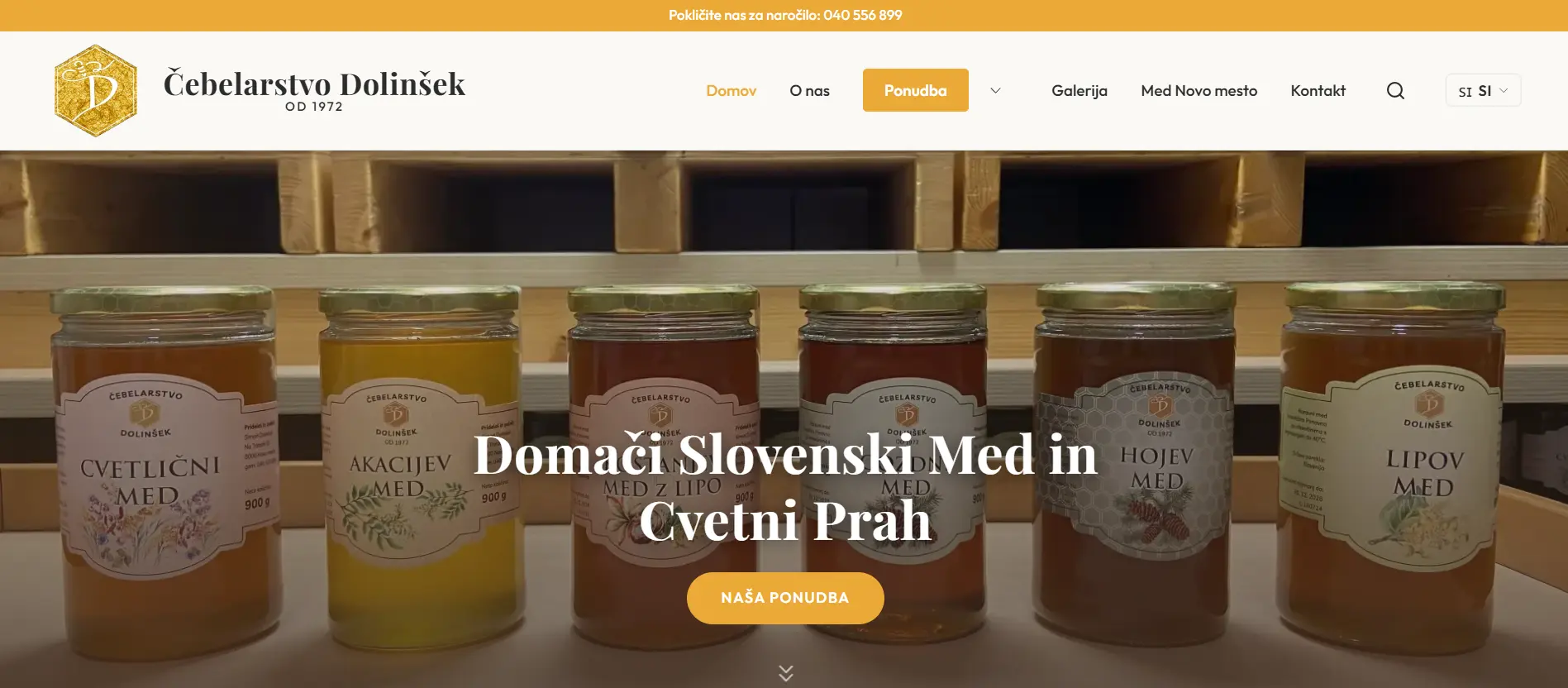 Čebelarstvo Dolinšek spletna stran - desktop prikaz